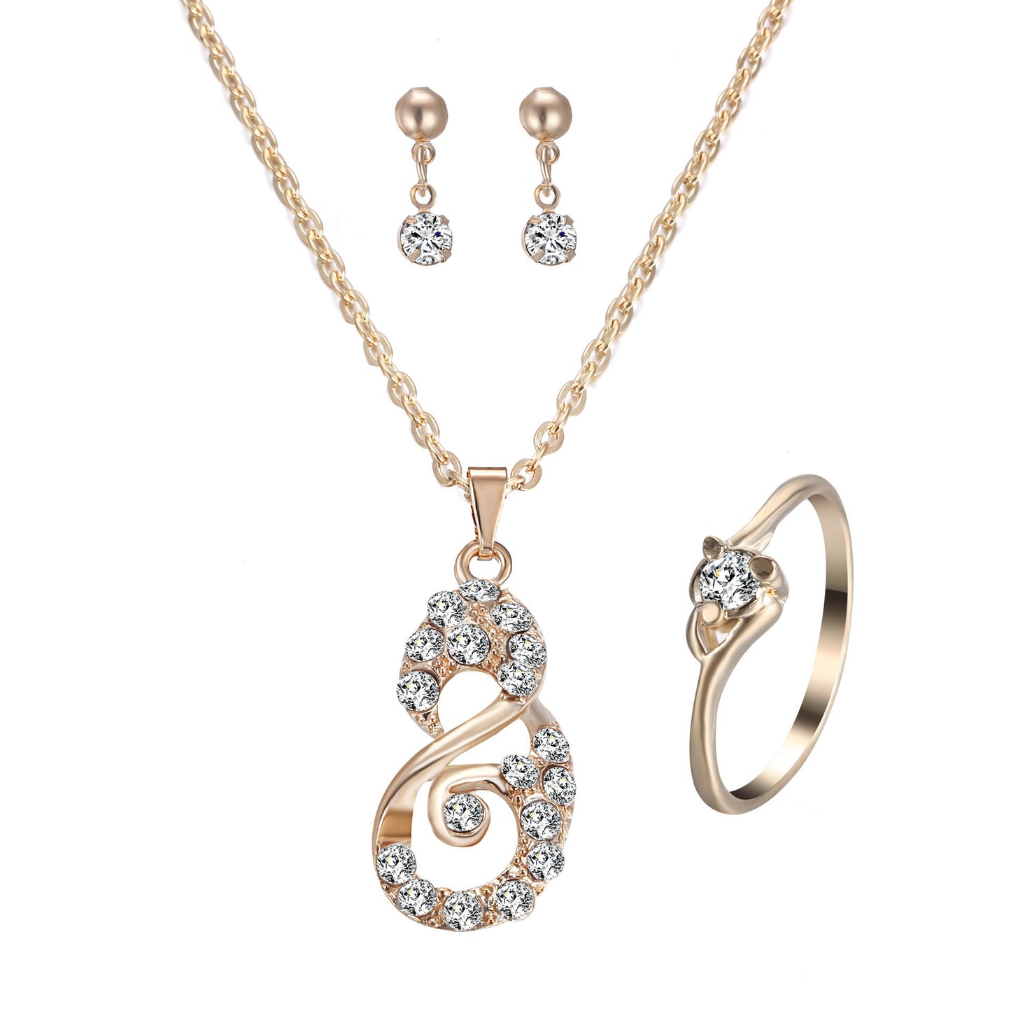Heart Pendant Jewelry Set | Rhinestone Necklace, Earrings & Ring for Women | AlinKriti hz4es6-6w