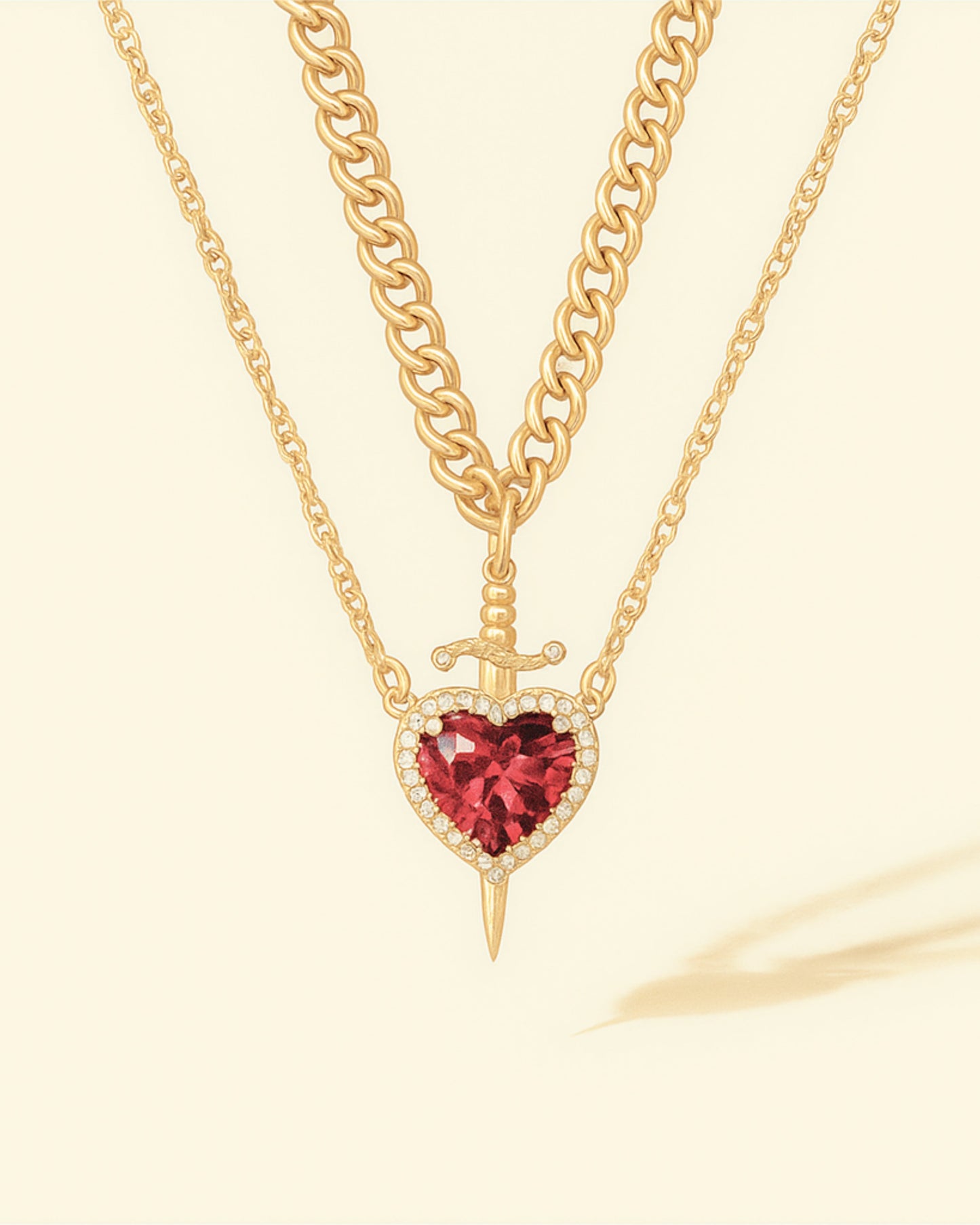 Heart & Sword Necklace Set – Gold Stainless Steel Crystal Couple Jewelry | AlinKriti hz4es6-6w