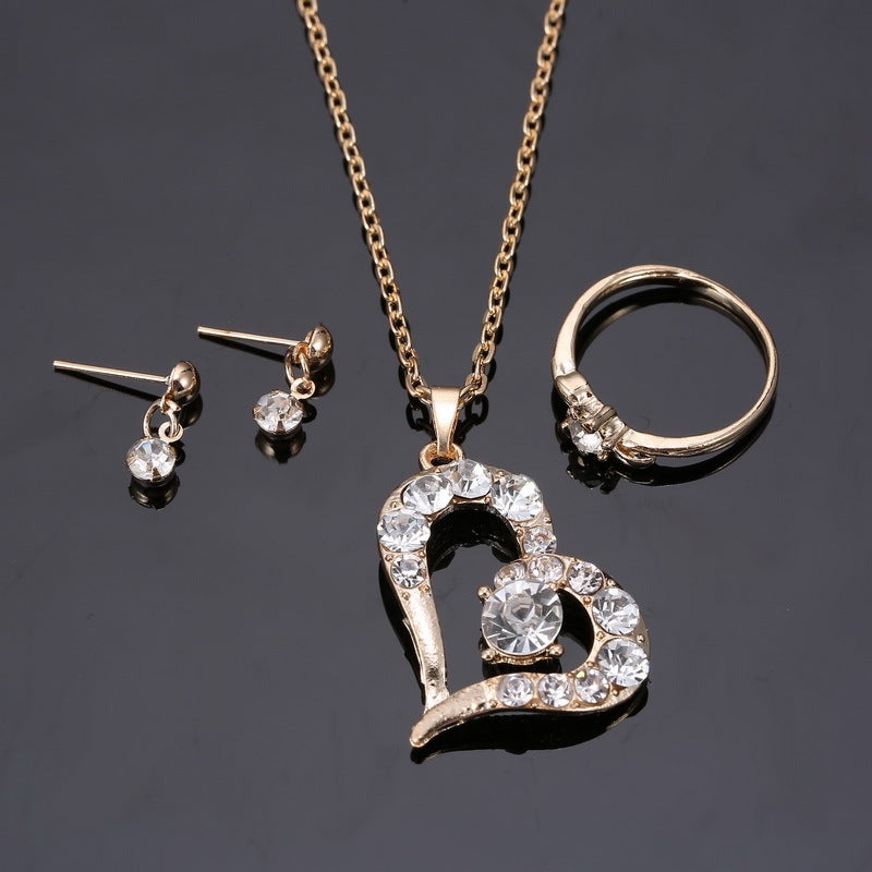 Heart Pendant Jewelry Set | Rhinestone Necklace, Earrings & Ring for Women | AlinKriti hz4es6-6w