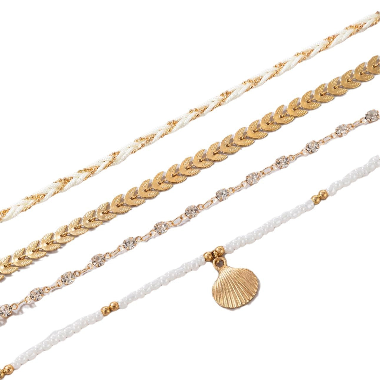 Bohemian Woven Foot Chain Set – 4pcs Geometric Black Bead Anklets for Men & Women | AlinKriti hz4es6-6w