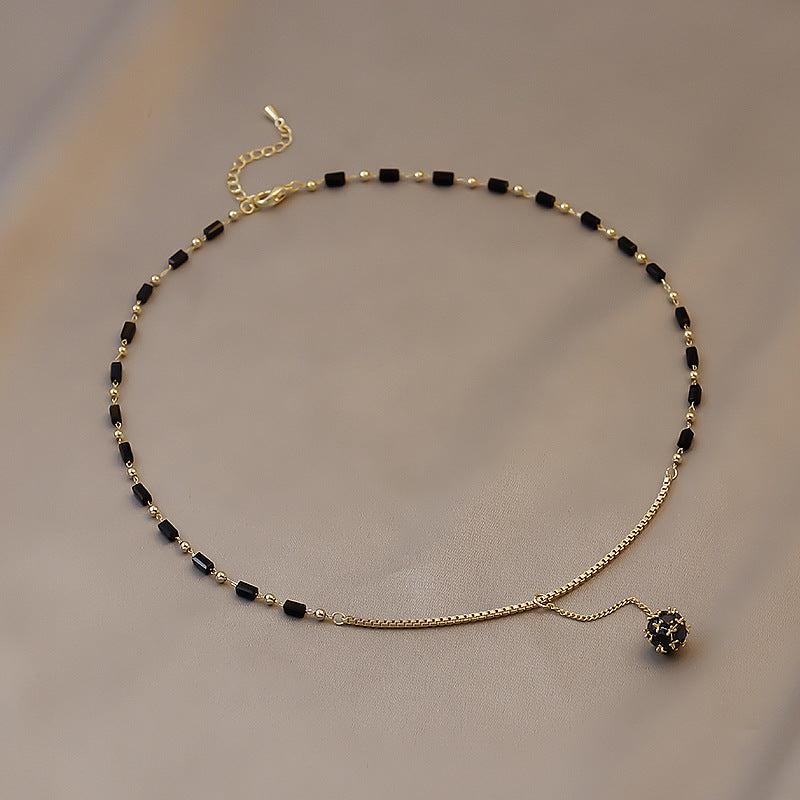 Rhinestone Black Crystal Pendant Necklace | Elegant Geometric Jewelry | AlinKriti hz4es6-6w