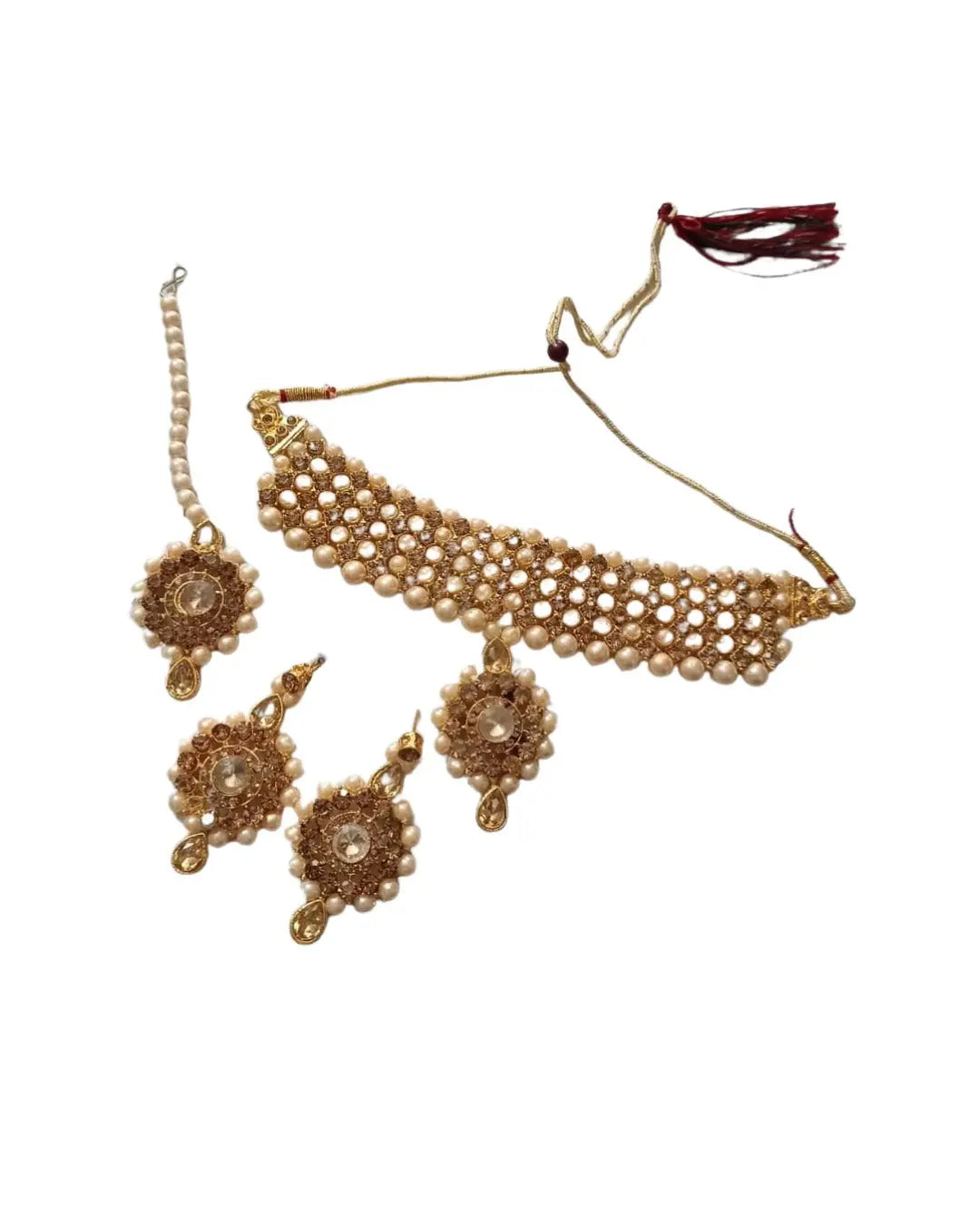 Elegant Golden Harmony Jewelry Set featuring a shimmering gold-plated necklace, earrings, and ring for women by AlinKriti.