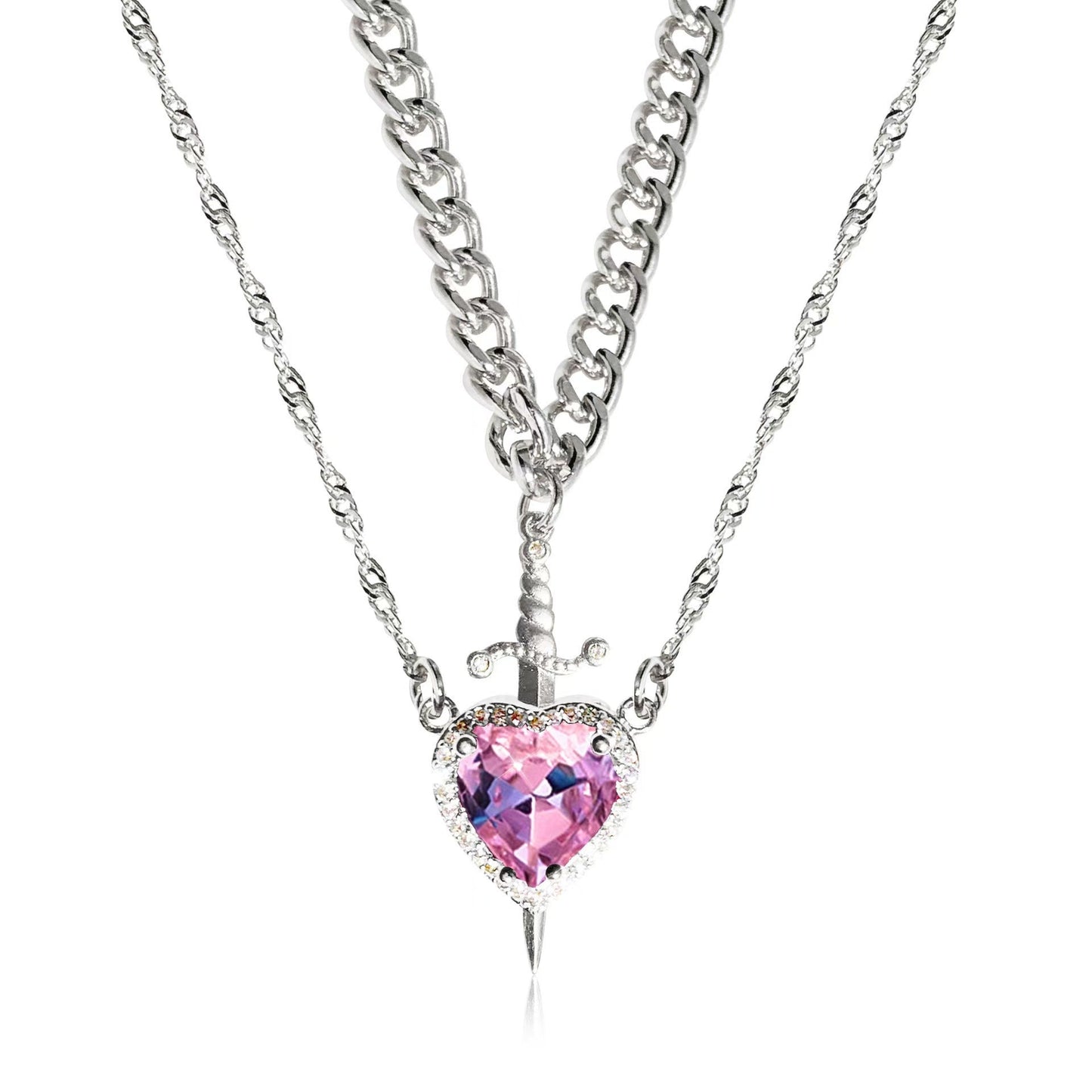 Heart & Sword Necklace Set – Gold Stainless Steel Crystal Couple Jewelry | AlinKriti hz4es6-6w