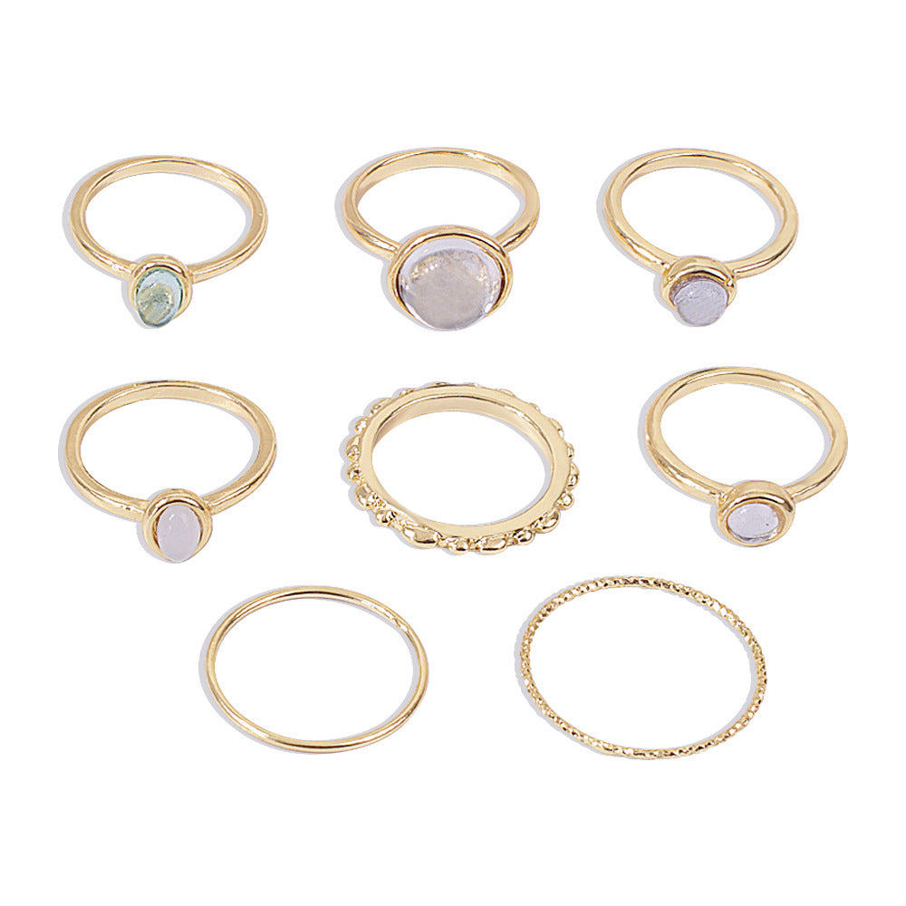 Colorful Stone Metallic Finger Rings – Joint Combination Rings for Women & Girls | Multi-Design Set | AlinKriti hz4es6-6w