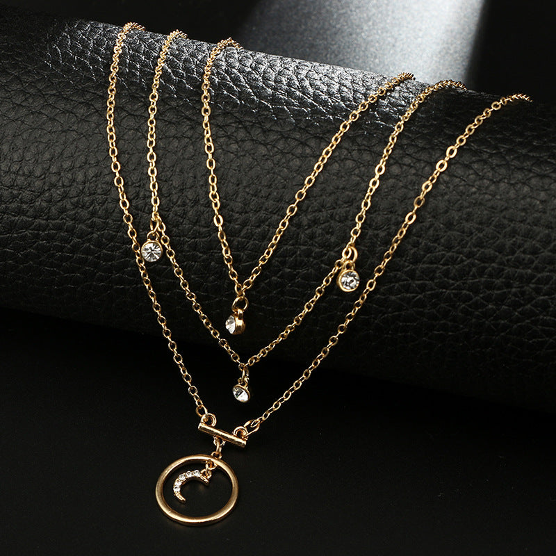 Tocona Bohemian Gold Moon Pendant Necklace – Multi Layer Choker for Women | AlinKriti hz4es6-6w