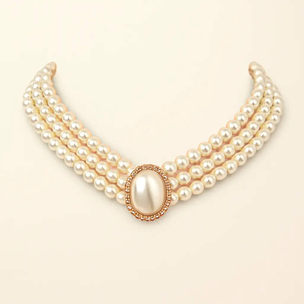 Elegant gold-plated artificial pearl necklace for women, featuring lustrous imitation pearls with a chic, beaded design.