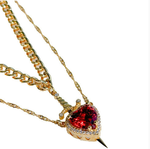Heart & Sword Necklace Set – Gold Stainless Steel Crystal Couple Jewelry | AlinKriti hz4es6-6w