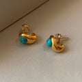 Real Gold-Plated Silver Needle Beaded Turquoise Earrings | AlinKriti