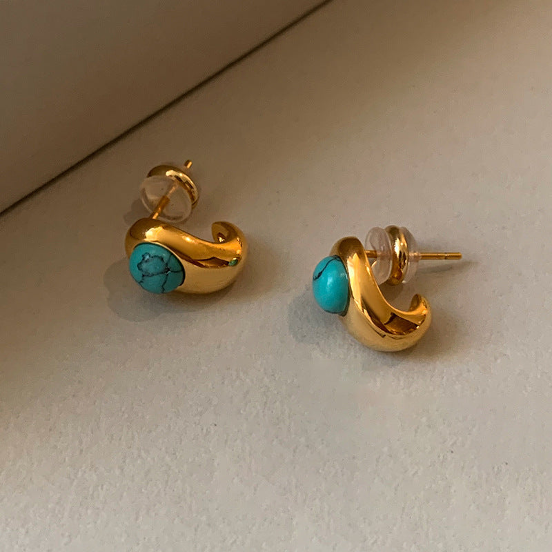 Real Gold-Plated Silver Needle Beaded Turquoise Earrings | AlinKriti