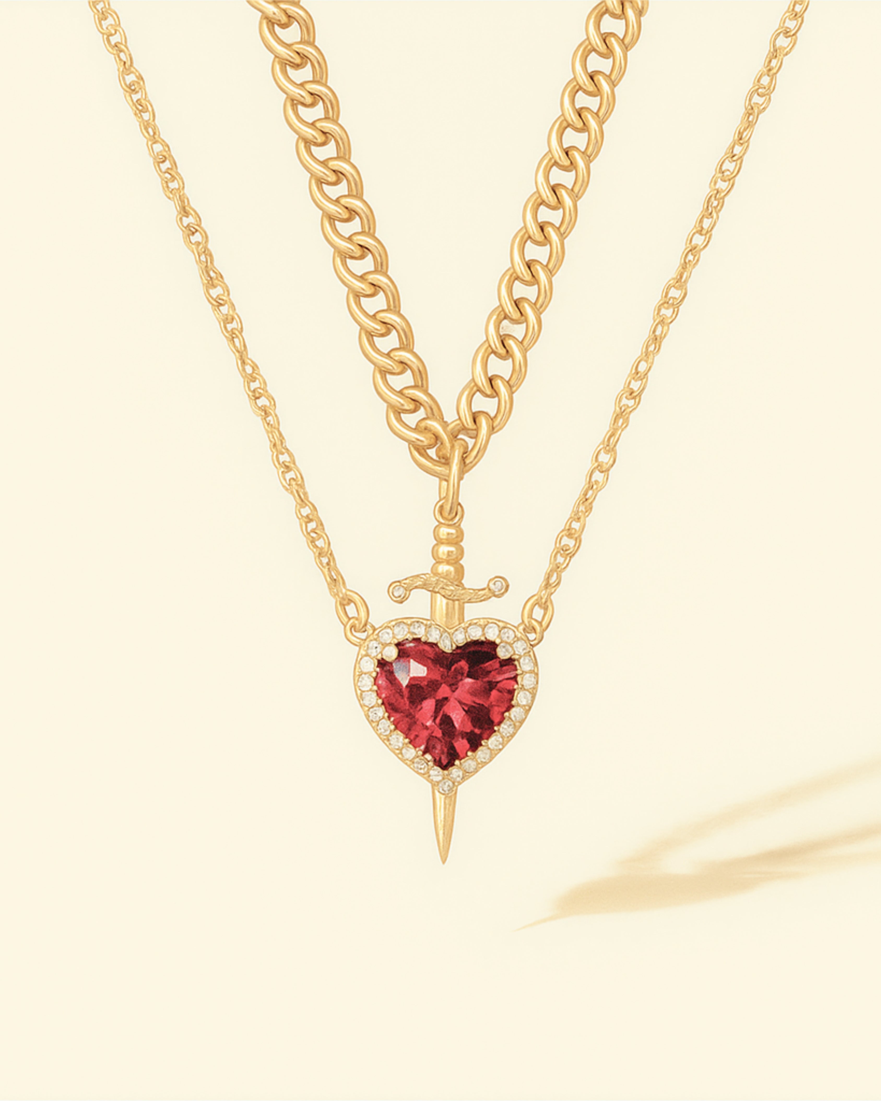 Heart & Sword Necklace Set – Gold Stainless Steel Crystal Couple Jewelry | AlinKriti hz4es6-6w