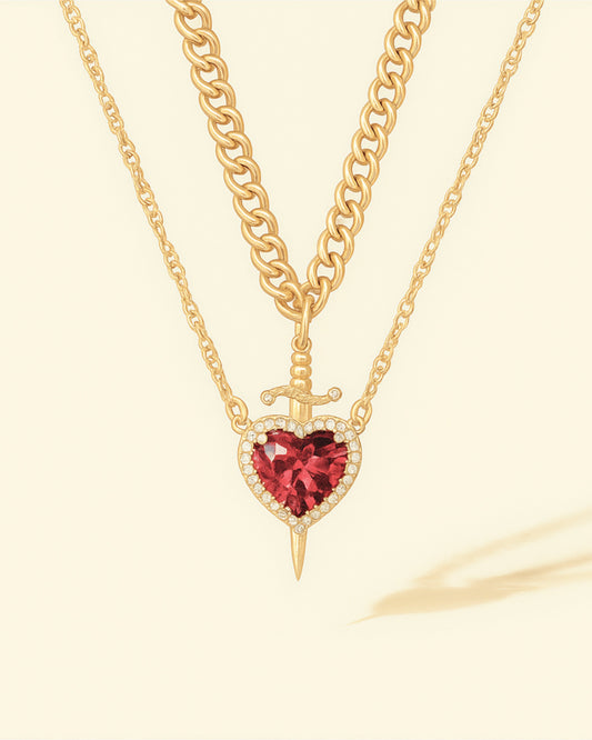 Heart & Sword Necklace Set – Gold Stainless Steel Crystal Couple Jewelry | AlinKriti hz4es6-6w