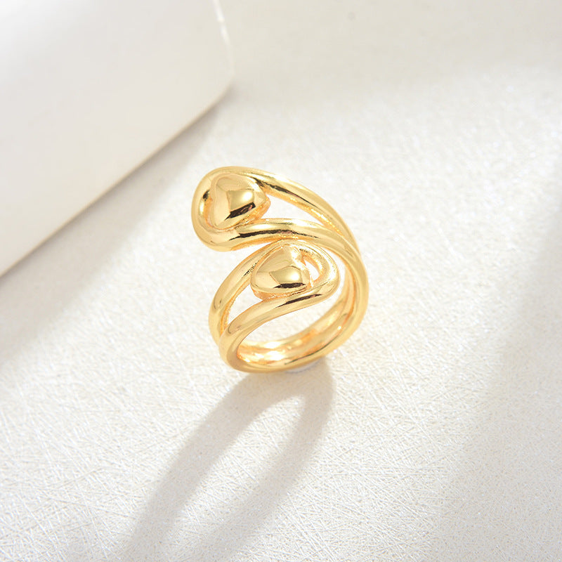 Retro Double-Heart Open Adjustable Ring for Women