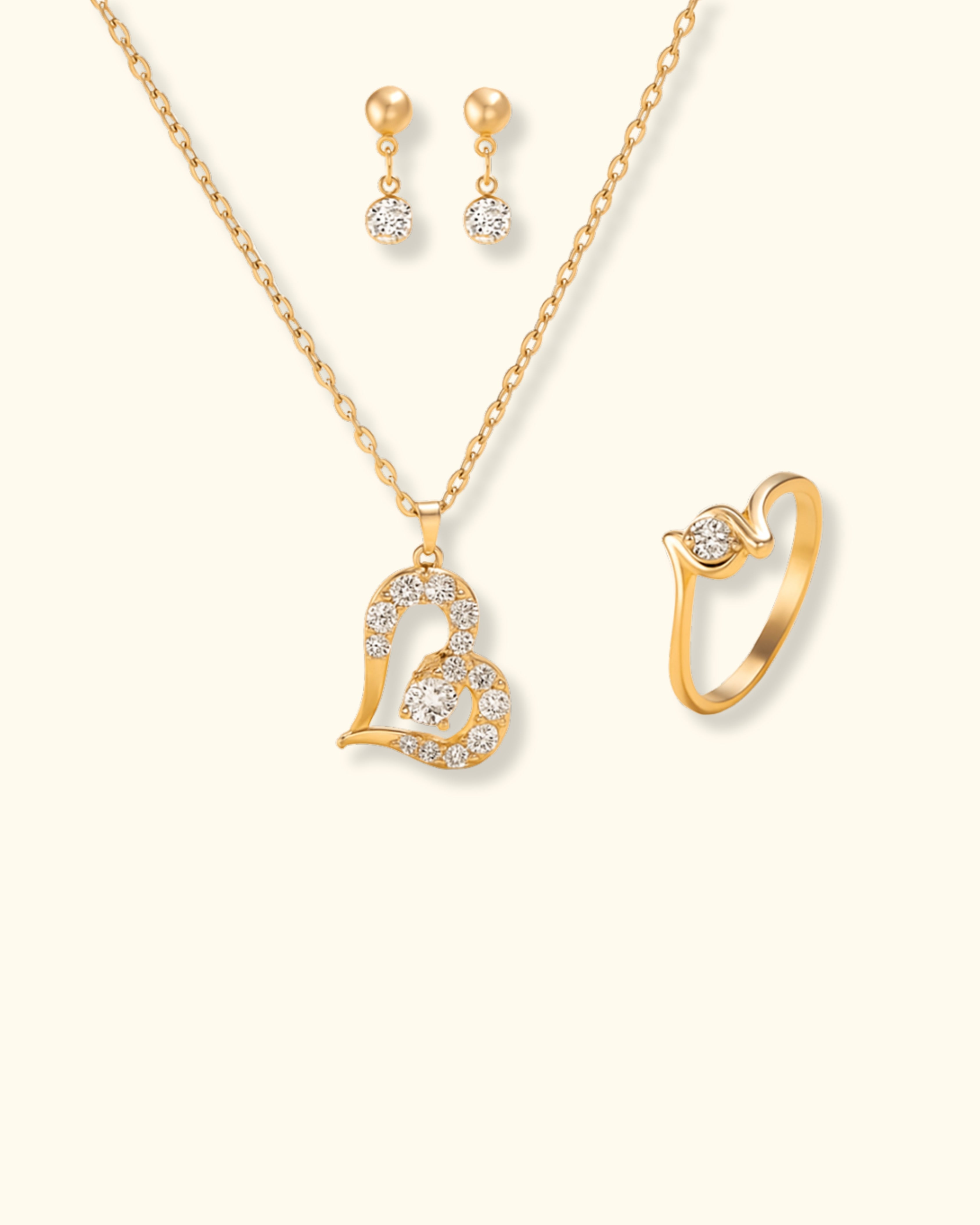Heart Pendant Jewelry Set | Rhinestone Necklace, Earrings & Ring for Women | AlinKriti hz4es6-6w