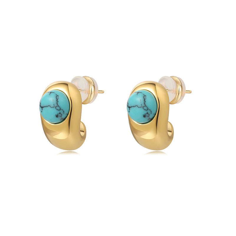Real Gold-Plated Silver Needle Beaded Turquoise Earrings | AlinKriti