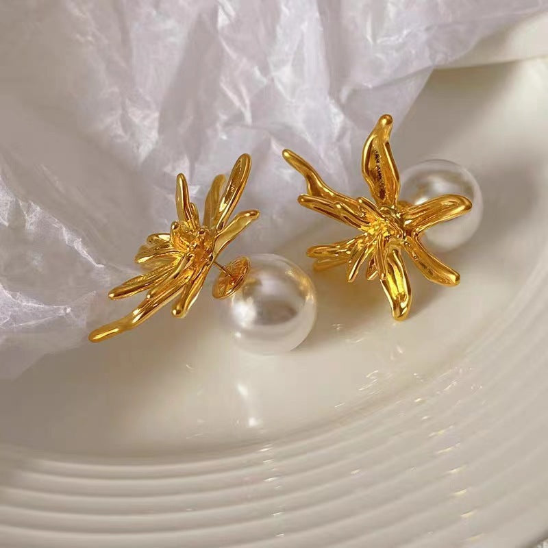 Womens Metal Flower Shaped Earrings