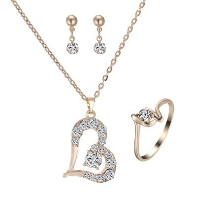 Heart Pendant Jewelry Set | Rhinestone Necklace, Earrings & Ring for Women | AlinKriti hz4es6-6w