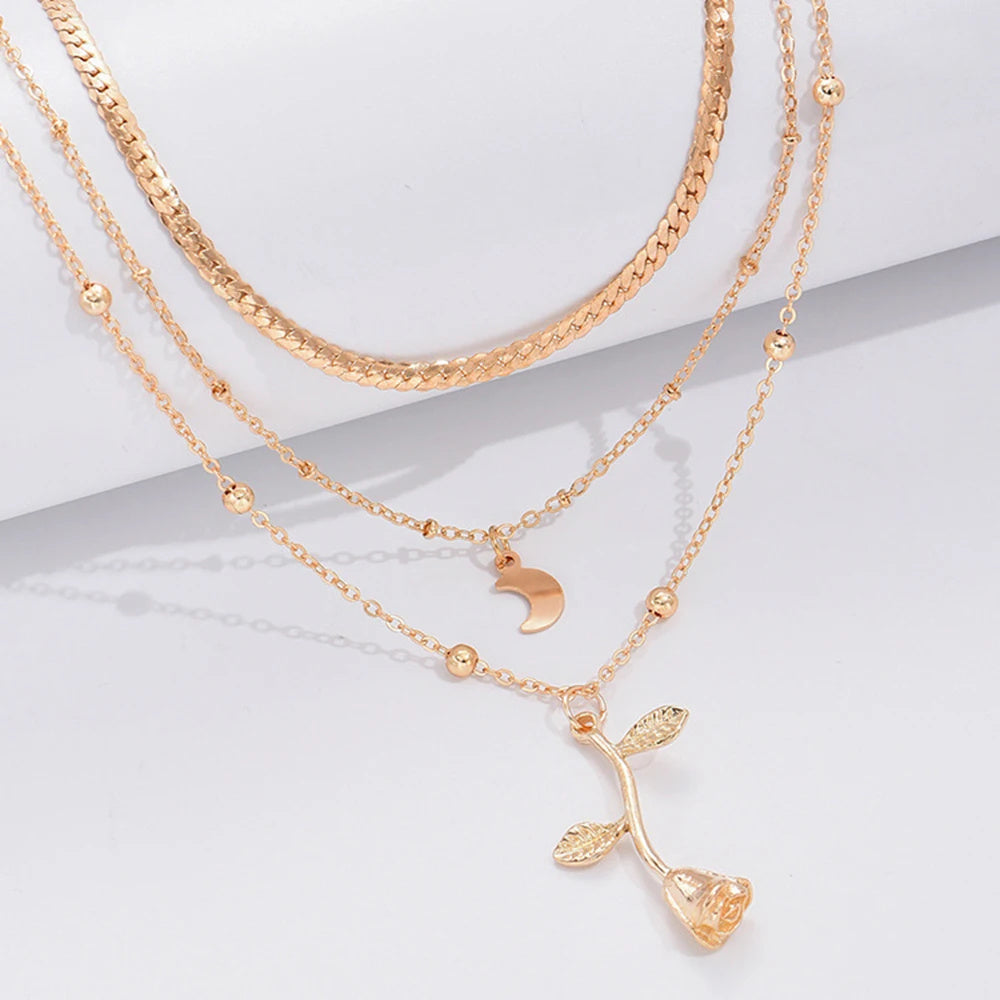 Bohemia Moon Gold Pendant Necklace – Rose Flower Choker for Women | AlinKriti hz4es6-6w