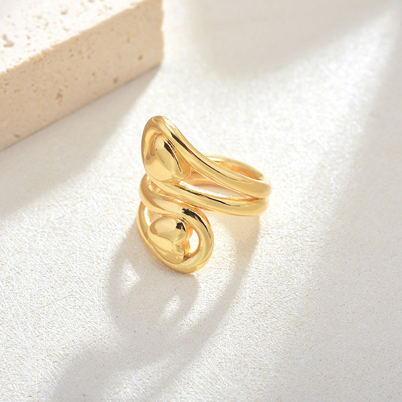 Retro Double-Heart Open Adjustable Ring for Women