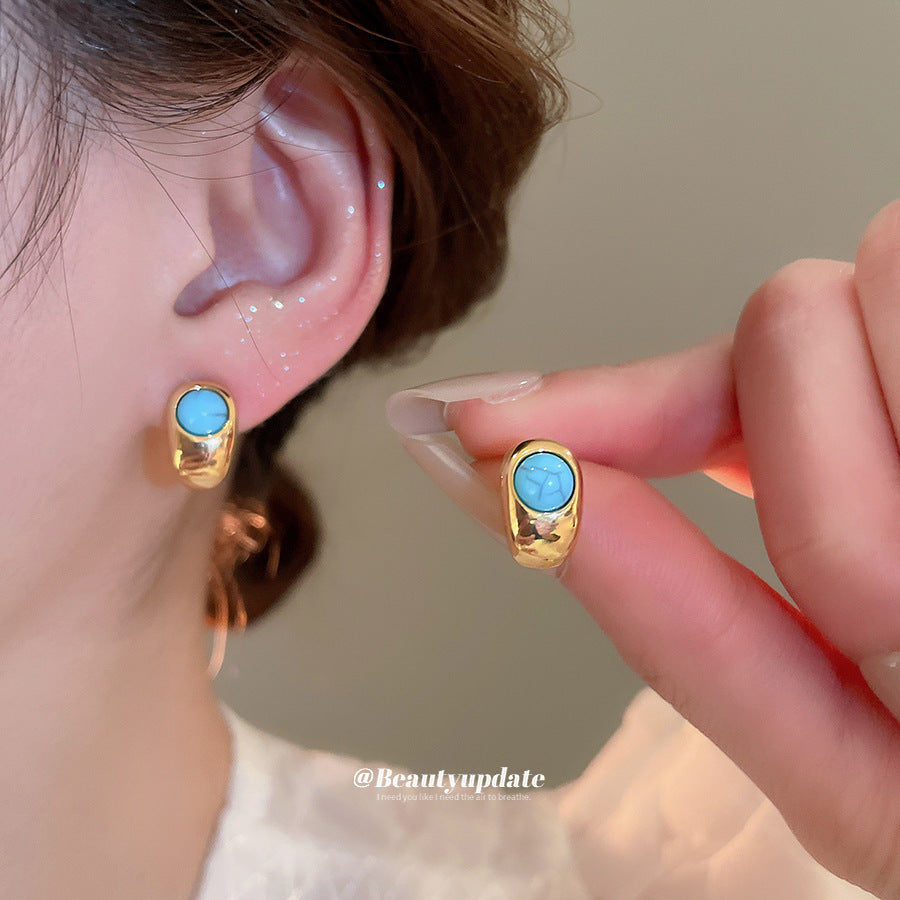 Real Gold-Plated Silver Needle Beaded Turquoise Earrings | AlinKriti
