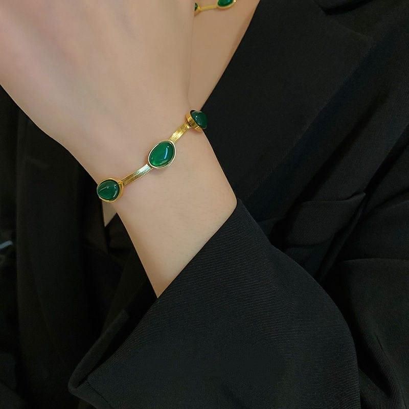Emerald Necklace & Bracelet Set – Gold-Plated Jewelry