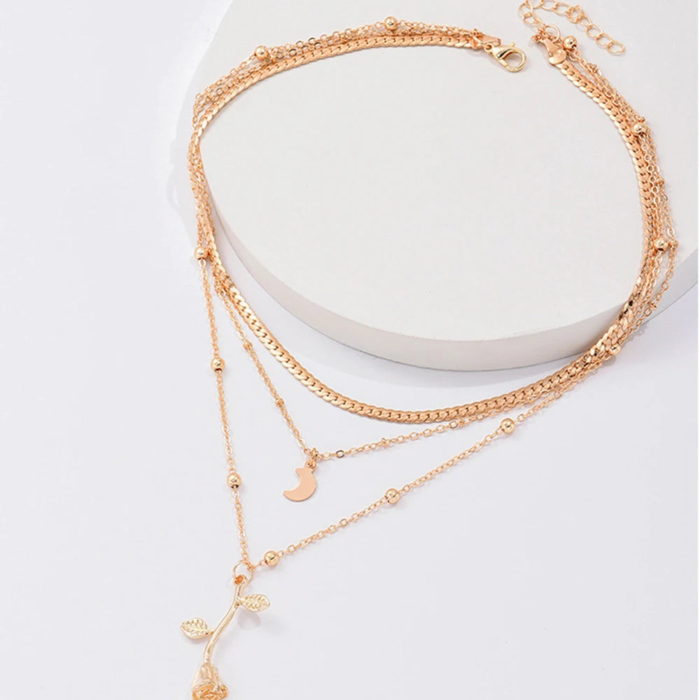 Bohemia Moon Gold Pendant Necklace – Rose Flower Choker for Women | AlinKriti hz4es6-6w