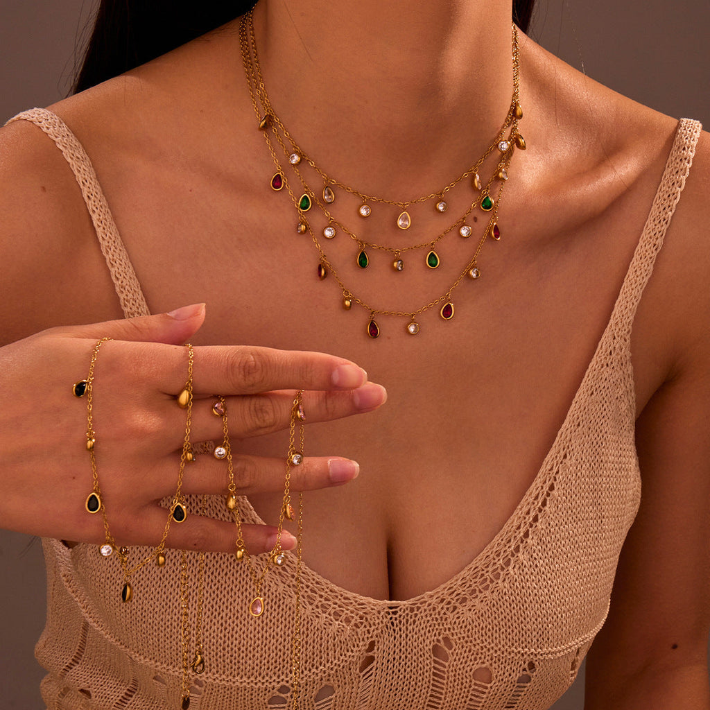 Multicolor Zircon Tassel Necklace | Crystal Pendant Jewelry for Women | AlinKriti hz4es6-6w