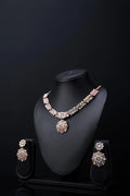 Elegant gold-plated Austrian Diamond Jewellery Set for women, featuring a sparkling necklace, earrings, and ring.