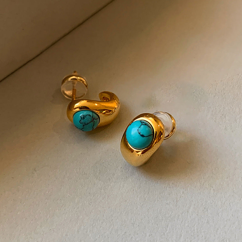 Real Gold-Plated Silver Needle Beaded Turquoise Earrings | AlinKriti