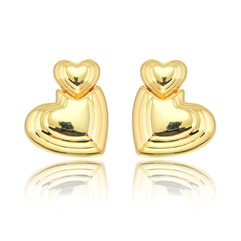 Retro-Style Gold-Plated Double Heart Earrings for Women