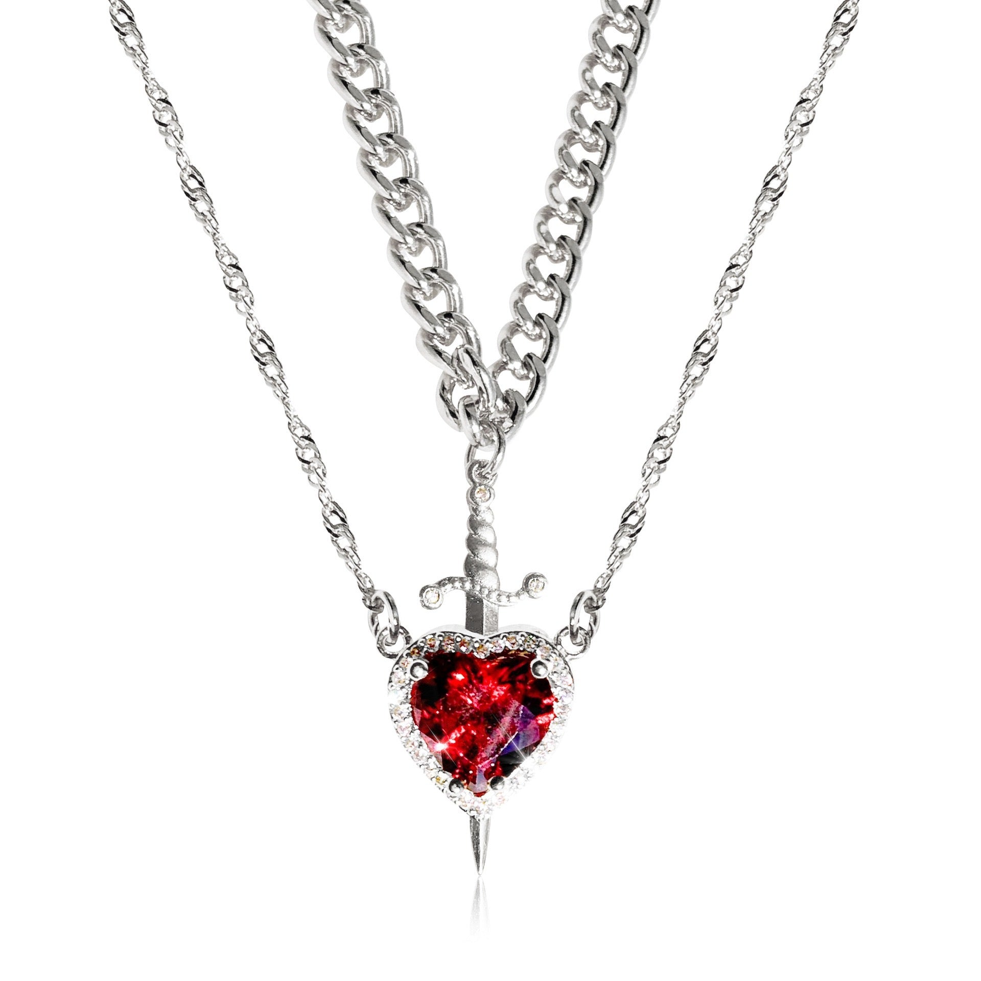 Heart & Sword Necklace Set – Gold Stainless Steel Crystal Couple Jewelry | AlinKriti hz4es6-6w