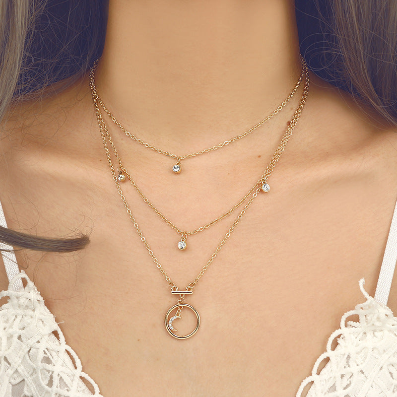Tocona Bohemian Gold Moon Pendant Necklace – Multi Layer Choker for Women | AlinKriti hz4es6-6w
