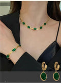 Emerald Necklace & Bracelet Set – Gold-Plated Jewelry
