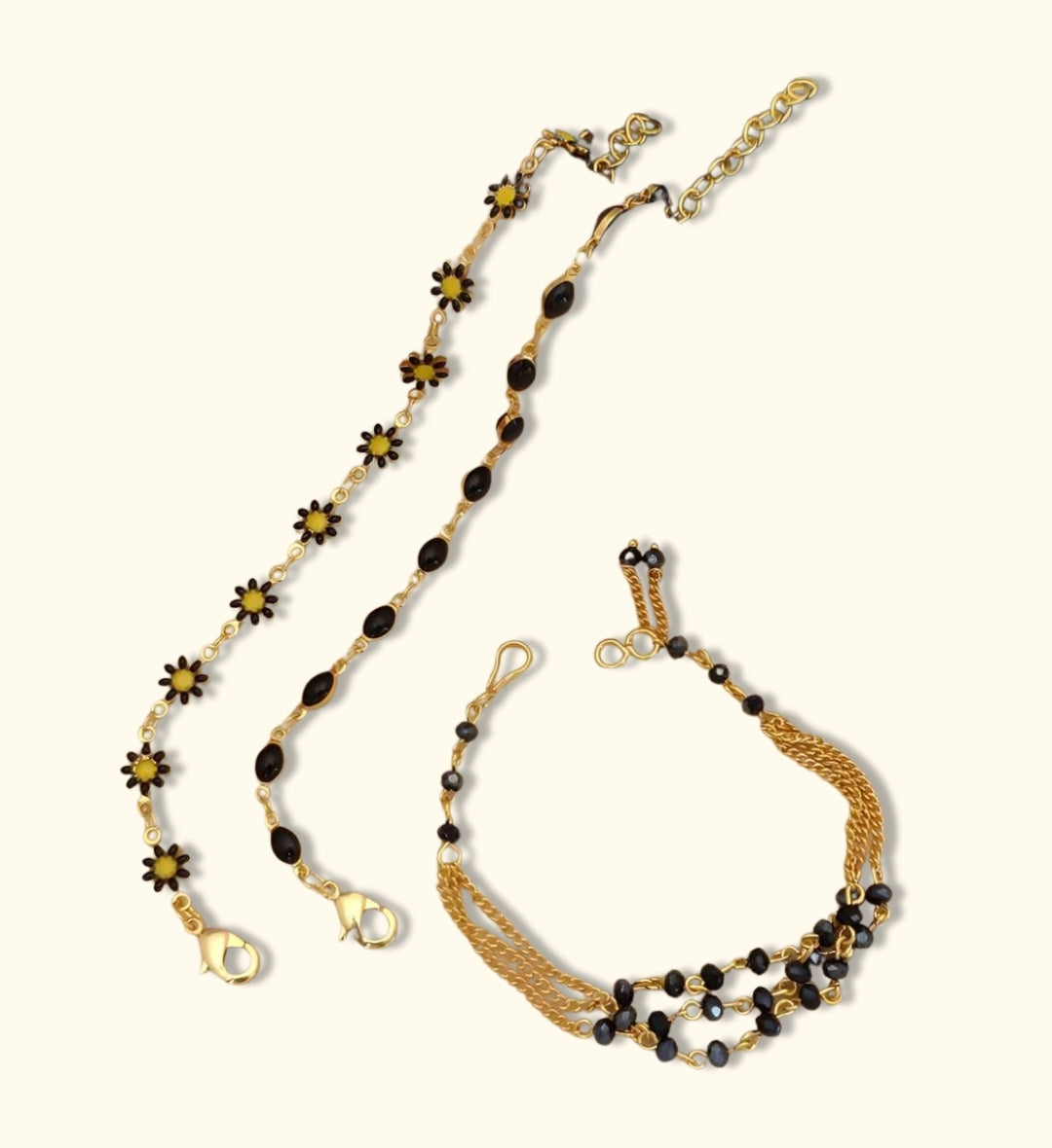 Gold Plated Bracelet for Women – Black & Yellow Beaded Chain | AlinKriti hz4es6-6w
