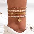 Bohemian Woven Foot Chain Set – 4pcs Geometric Black Bead Anklets for Men & Women | AlinKriti hz4es6-6w