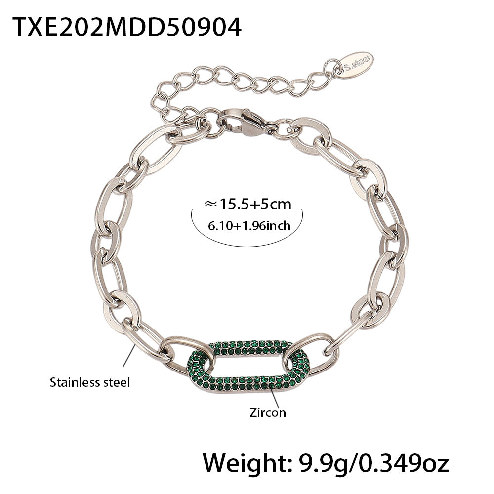 Titanium Steel Jewelry Stainless Steel Micro-pave Zircon Clavicle Necklace And Bracelet