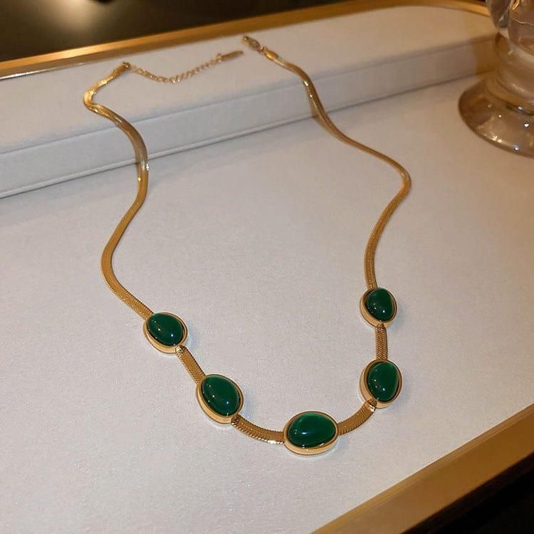 Emerald Necklace & Bracelet Set – Gold-Plated Jewelry