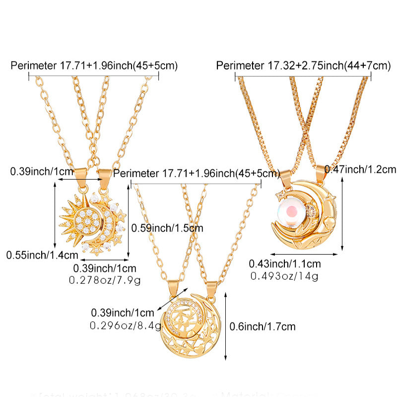 Magnetic Couple Necklace – Sun & Moon Pendant | Romantic Clavicle Chains | AlinKriti hz4es6-6w