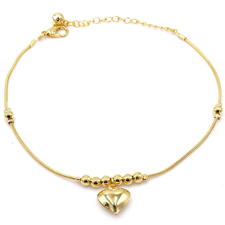 Gothic Gold Heart Pendant Anklet – Chunky Beaded Vintage Jewelry for Women | AlinKriti hz4es6-6w