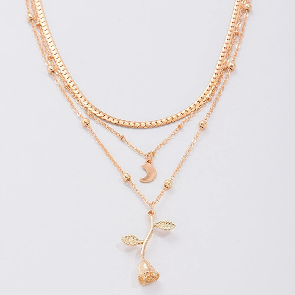 Bohemia Moon Gold Pendant Necklace – Rose Flower Choker for Women | AlinKriti hz4es6-6w