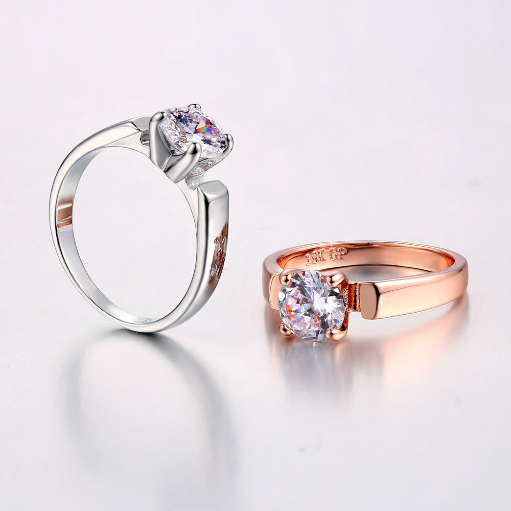 Elegant Micro-Inlaid Zircon Wedding Ring – Rose Gold Plated | AlinKriti hz4es6-6w