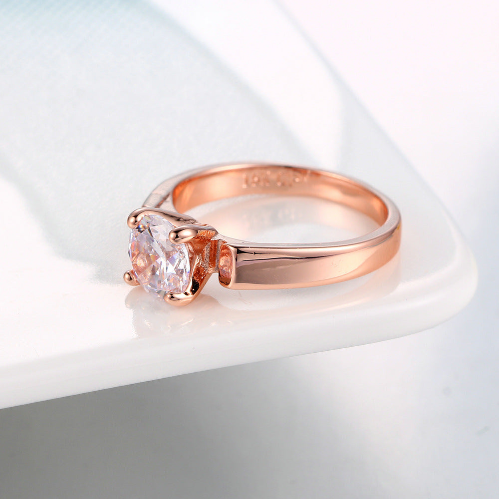 Elegant Micro-Inlaid Zircon Wedding Ring – Rose Gold Plated | AlinKriti hz4es6-6w