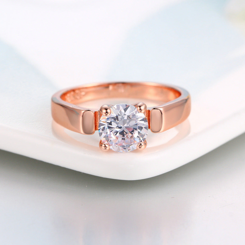 Elegant Micro-Inlaid Zircon Wedding Ring – Rose Gold Plated | AlinKriti hz4es6-6w