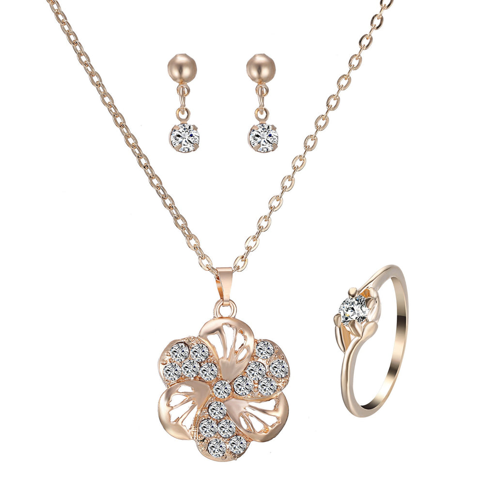 Heart Pendant Jewelry Set | Rhinestone Necklace, Earrings & Ring for Women | AlinKriti hz4es6-6w