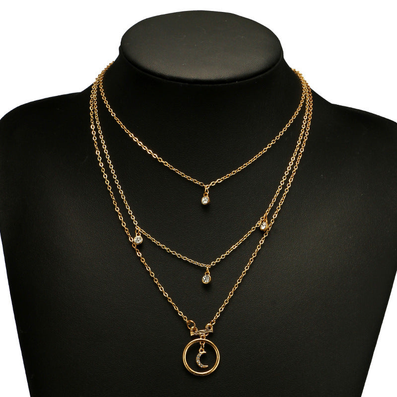 Tocona Bohemian Gold Moon Pendant Necklace – Multi Layer Choker for Women | AlinKriti hz4es6-6w