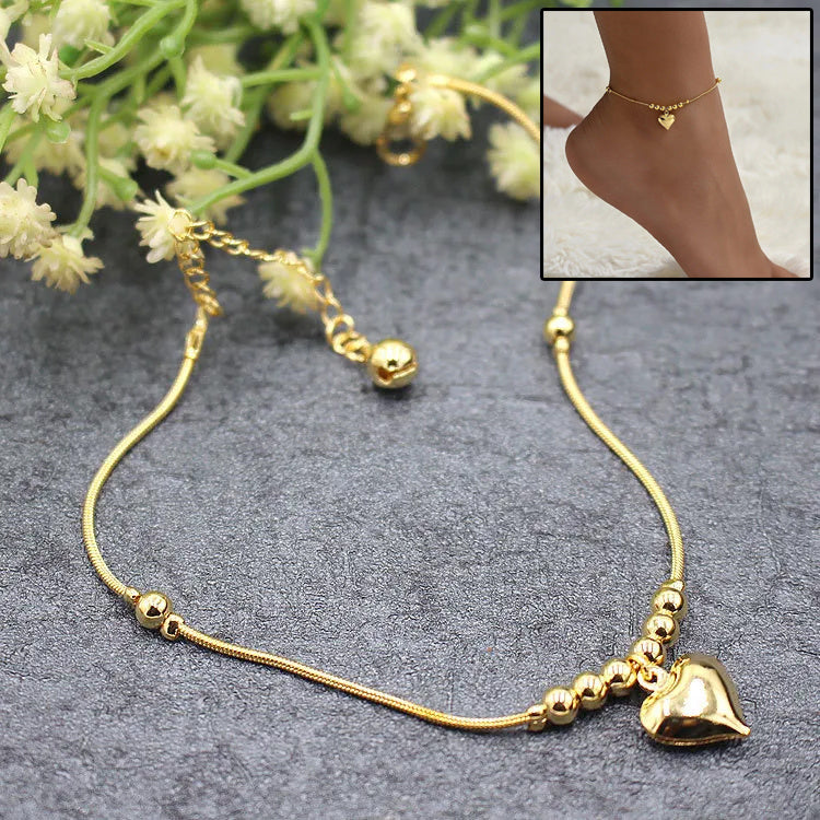 Gothic Gold Heart Pendant Anklet – Chunky Beaded Vintage Jewelry for Women | AlinKriti hz4es6-6w