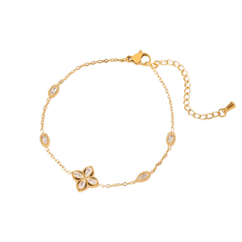 Elegant Flower Zircon Titanium Steel Bracelet