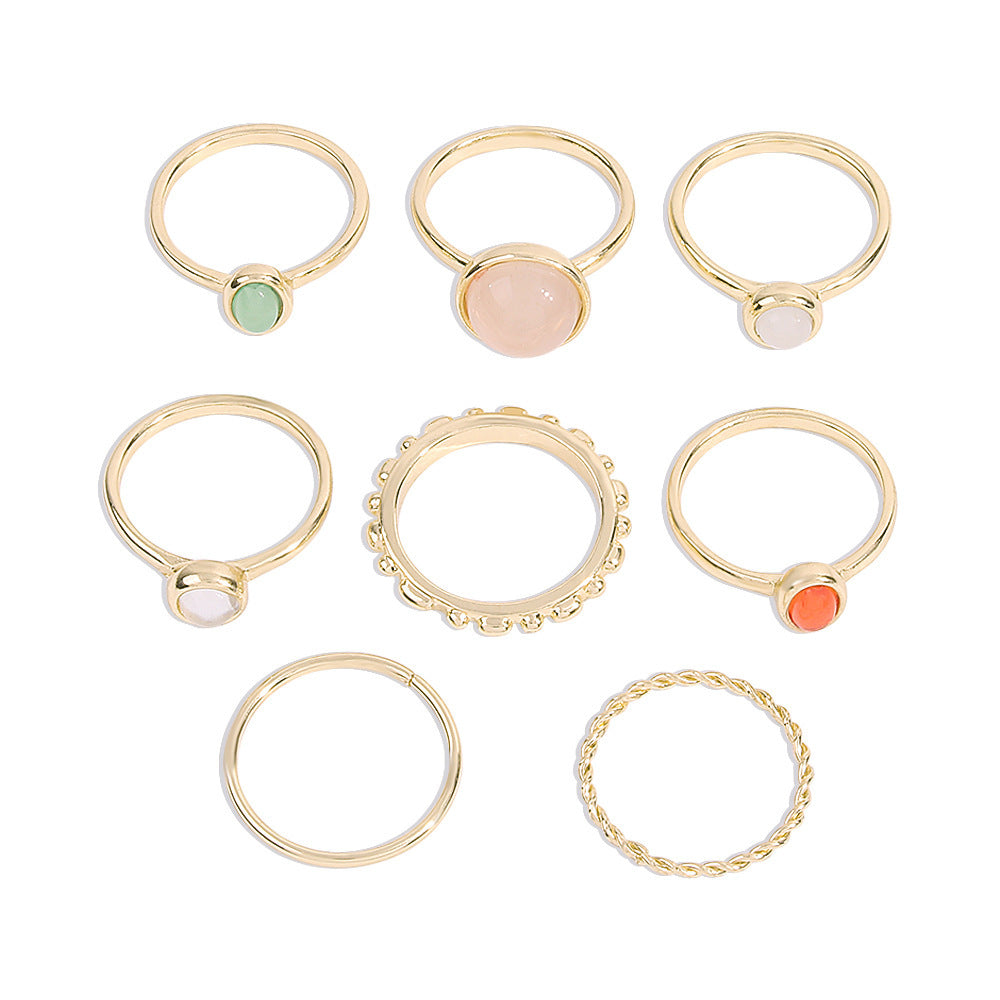 Colorful Stone Metallic Finger Rings – Joint Combination Rings for Women & Girls | Multi-Design Set | AlinKriti hz4es6-6w