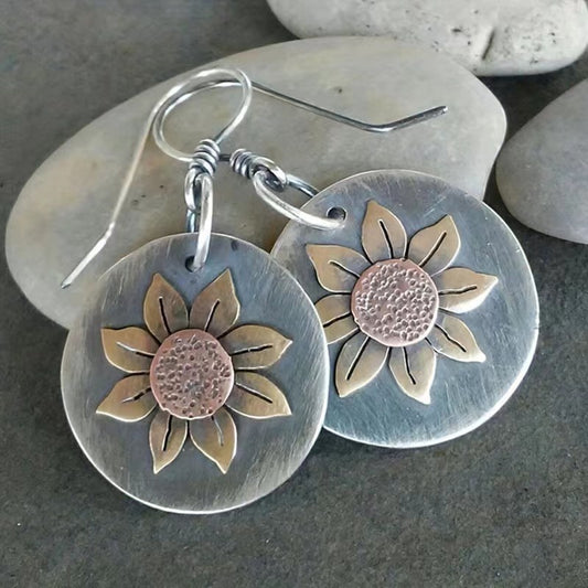 “Hand Painted Sunflower Earrings – Drop-Shaped Alloy Jewelry in Yellow Floral Design”
