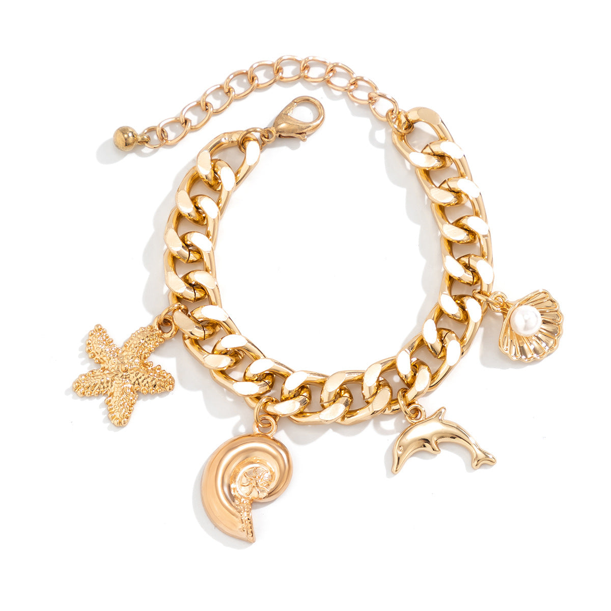 Boho Conch Dolphin Starfish Pendant Necklace & Bracelet Set – Trendy Vintage Jewelry for Women | AlinKriti hz4es6-6w