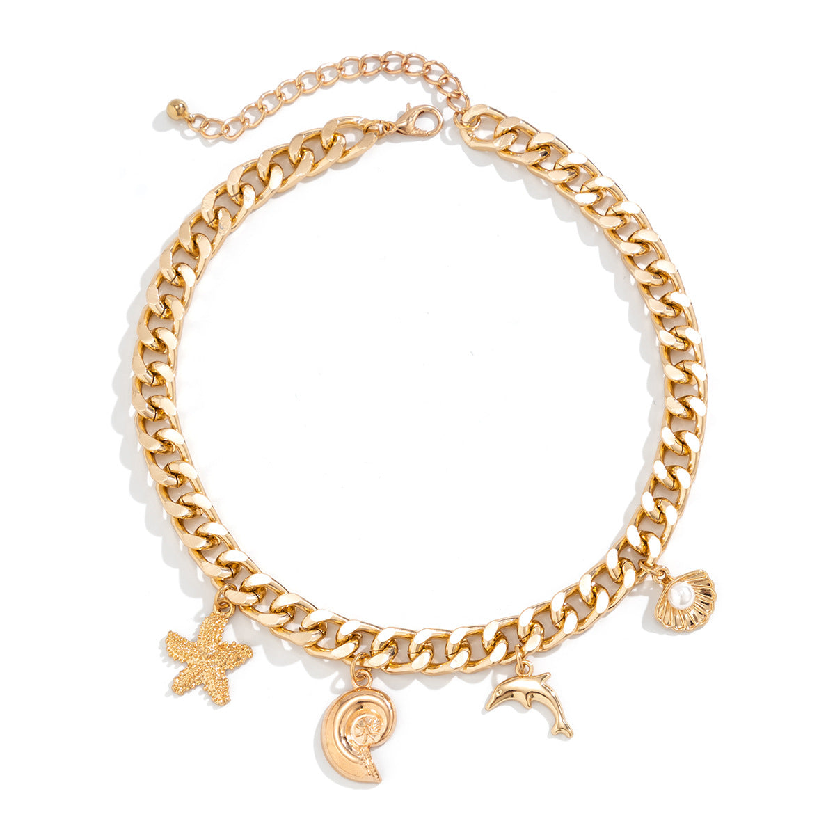 Boho Conch Dolphin Starfish Pendant Necklace & Bracelet Set – Trendy Vintage Jewelry for Women | AlinKriti hz4es6-6w